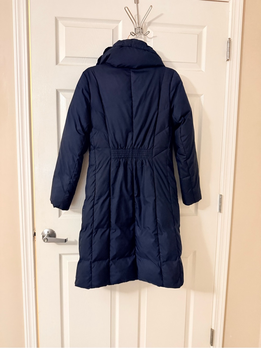 Cole Haan Dark Navy Quilted Long Puffer Coat with High Collar - Picture 2 of 11